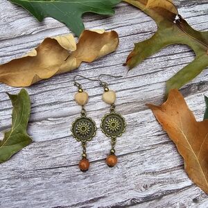 Earth Art Hand Crafted Artisan Gold and Orange Earrings